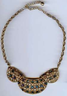This vintage glamorous emerald green and clear rhinestone necklace on 