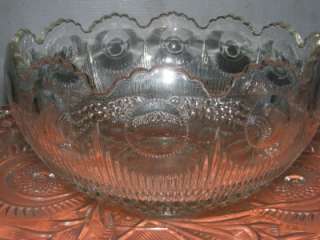   Glass Punch Bowl Set +26 Glasses Platter Slew Horseshoe Daisy  