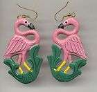 Vintage 1980s KITSCH earrings PINK FLAMINGOS painted wood