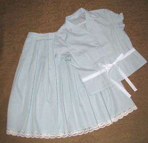 Pleated Cotton Gingham Skirt & Blouse Set Blue M NWOT  