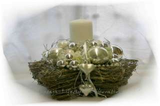 Design Adventsgesteck silber Kerze weiß, Weihnachtsgesteck, Stern 