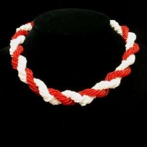 Miriam Haskell Torsade Necklace Red & White Seed Beads Vintage  