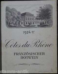 altes Weinetikett,1924er Cotes du Rhone,franz.Rotwein  