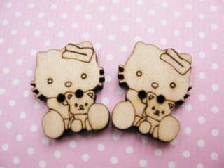 30 Lt. Brown Wood Hello Kitty Custom Made Buttons H01  
