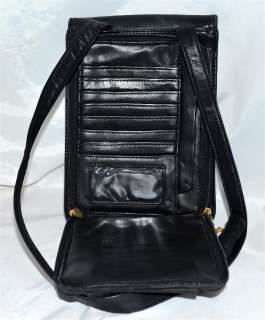Perlina Black Leather Cross Body Multi Compartment Purse with Built In 