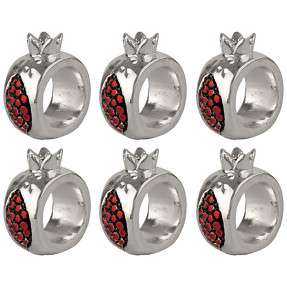 Unique 925 EF Silver 6 Napkin Rings set Pomegranate art  