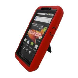 For ZTE Warp Hybrid Hard/Rubber Protector Cover Case Black/Red With 