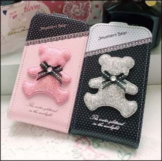 SAMSUNG Galaxy S2 (i9100) Leather Case Cover PEARL BEAR +Cleaner 