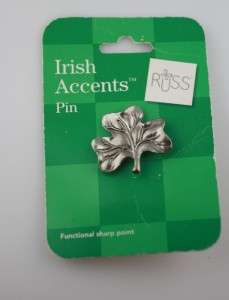 Irish Accents Pin Russ clover shamrock silver tone tack  
