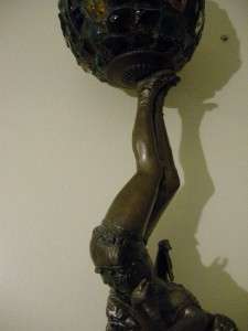 Early 1900s Art Nouveau Lamp Acrobat Woman holding Leaded Stained 