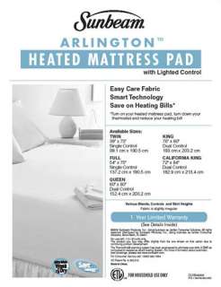Sunbeam Cal King Heated Electric Warming Mattress Pad 027045653497 