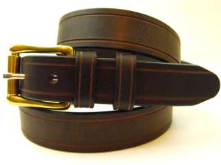 USA made leather belt brass buckle Dark Brown Men  