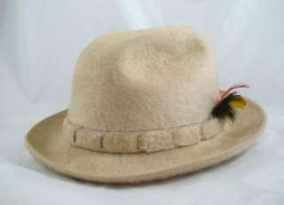   Beige Fur Feathered Fedora Peters Brothers Texas Ft. Worth Hat  