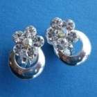 Silvertone Hoops and Crystal Flowers Clip On Earrings