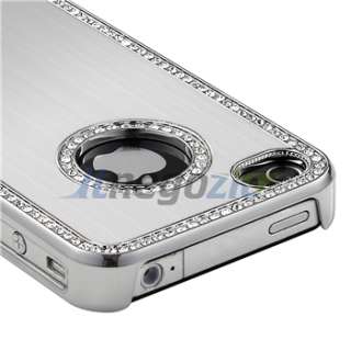 CUSTODIA BACK COVER CON STRASS BLING Luxury ARGENTO PER IPHONE 4 4S 4G 