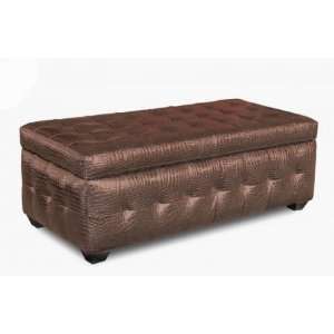   Pattern Vinyl Lift top Tufted Storage Trunk in Mocca