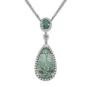   Oval & Pear Cut Green Amethyst & VS Diamond Pendant 18k G Jewelry