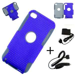 IN 1 HYBRID SILICON CASE BLUE / BLACK HARD COVER CASE + CAR CHARGER 