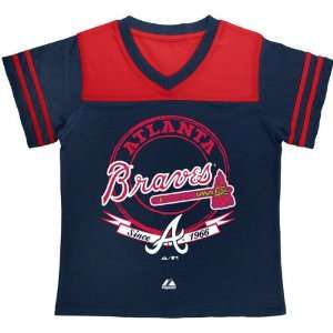   Atlanta Braves Girls (7 16) Navy Brushback T Shirt