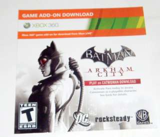 CATWOMAN GAME ADD ON  Batman Arkham City (Xbox 360, 2011) NEW 