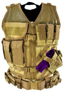 NcSTAR PVC Tan Airsoft Tactical Vest LARGE w/ Pistol Holster Mag Pouch 