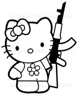   Decal Sticker Hello Kitty with Me and my AK47 pick your color  