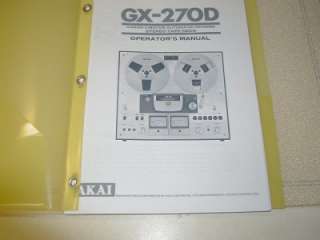 AKAI GX 270D REEL TO REEL TAPE DECK OPERATORS MANUAL  