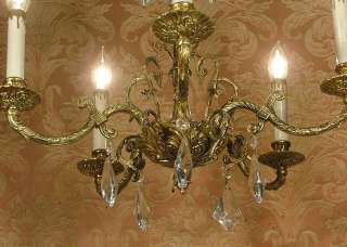 Vintage Antique Bronze Brass Chandelier Crystal  