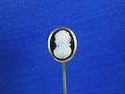Antique CLAY STONE CAMEO PIN Grecian Lady Profile 10K less Gold 