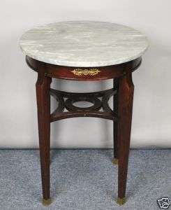 ANTIQUE FRENCH MARBLE TOPPED MAHOGANY EMPIRE SIDE TABLE  