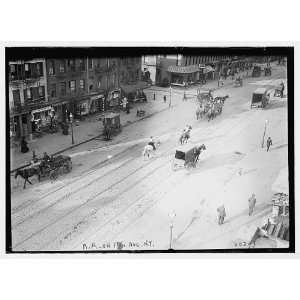 Photo Train tracks and horse drawn carts on 11th Ave. , New York City 