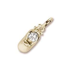   Charms Baby Shoe Charm with White Spinel, Gold Plated Silver Jewelry