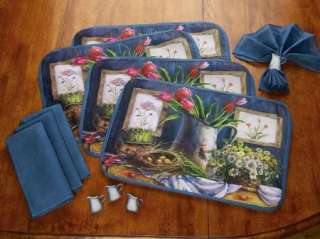   Country Tulips Placemat Napkin Set W/ Metal Napkins Rings NEW B0921