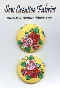 FABRIC COVERED BUTTONS #055 ROSES ON YELLOW~  