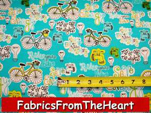 Save Enegry Ride Bicycles Lights Michael Miller Fabric  