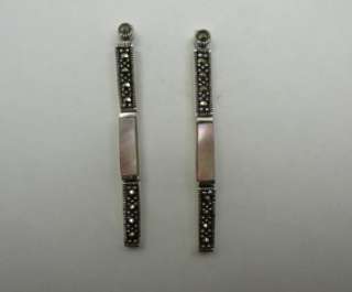 Sterling Silver & Marcasite Stick Dangle Post Earrings  
