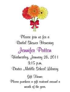 Bridal Wedding Gerber Daisy Flower Shower Invitations  
