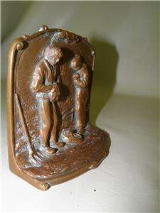 ANTIQUE BRONZE FIGURAL COUPLE COUNTRY HARVEST BOOKENDS  
