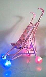 Baby Doll stroller Pram Buggy pushchair lights pink girls toy 