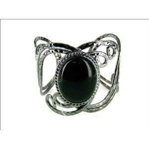  Silver Cuff Bracelet with Black Stone Fashion Jewelry 