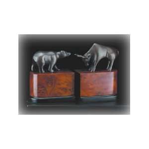   Wall Street Bronzed Brass with Burl Wood Base Bookends