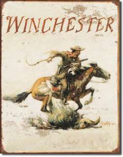 Vintage Tin Sign Winchester Firearms Cowboy On Horse  