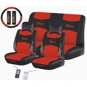  Flame 11 Pc Ipocket Seat Cover Set Red Car Truck Bucket Seat Cover 