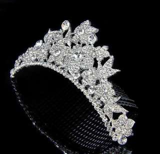 Bridal Wedding crystal Tiara Comb Crown Silver  Party Bridalmaid 