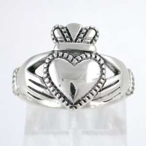 Irish Friendship & Love Celtic Claddagh Band Ring in Sterling Silver 