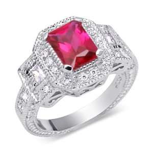   Cut Created Ruby & White CZ Size 6 Gemstone Ring in Sterling Silver