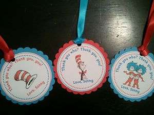 Dr Seuss Cat in the Hat Birthday Party Favor Tags Thank you tags 