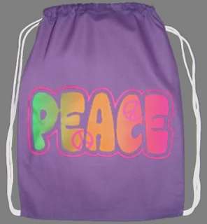 Neon Peace Sign Purple Drawstring Backpack tote bag  