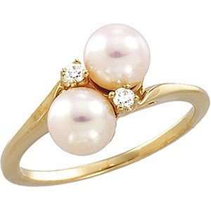  Royal Akoya Cultured Pearl & Diamond Bypass Ring set in 14 