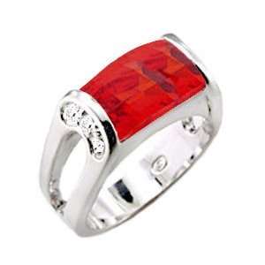  T17 Tqw32732zuh Checkerboard Cut CZ Ruby Ring with Accent 